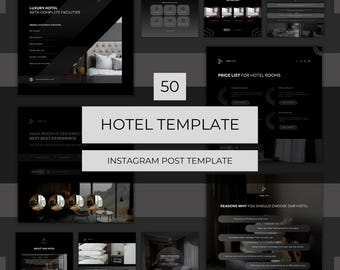 50 Hotel Editable Canva Templates  | Hotel Instagram Post | Social Media Marketing Templates | Hotel Business Templates