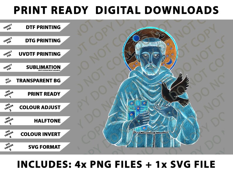 St Francis of Assisi Art Patron Saint of Animals Catholic Png Bundle ...