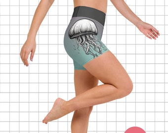 Make a Splash with Jellyfish Print High-Waisted Short Leggings!