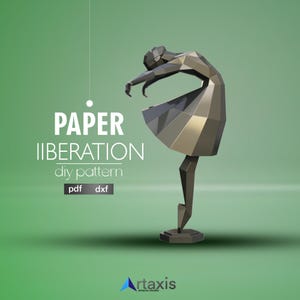 poligonale, carta da donna, modello digitale, origami, download PDF fai da te, low poly, danza, scultura, modello 3d, dxf, pepakura, arte in metallo