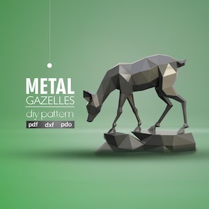 polygonale, sculpture en métal Gazelle, modèle numérique, origami, téléchargement pdf DIY, low poly, art du métal, sculpture, modèle 3D, dxf, pepakura, art du métal, AOP