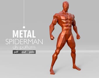 Spiderman Superhero Metal Sculpture DIY Template: Low Poly Art PDF for 3D Papercraft Project