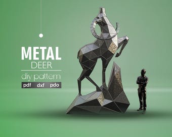 Deer Polygon Metal Welding Kit: Low Poly 3D Model (DXF, PDF)
