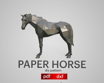 3D Low Poly Horse Papercraft Template: Modern Polygon Sculpture (PDF & DXF)