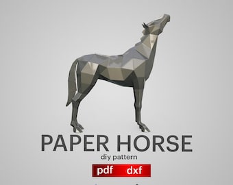 Low Poly Horse Papercraft: 3D DIY Cutting Template PDF & DXF - Modern Polygon Animal Sculpture