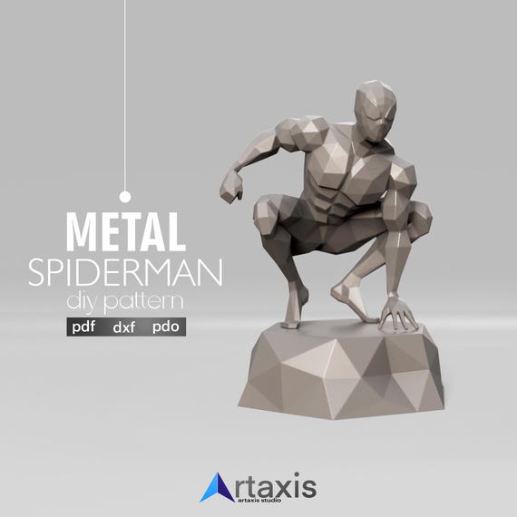 Spiderman Superhero Metal Sculpture DIY Template: Low Poly Art PDF for Geometric Wall Decor
