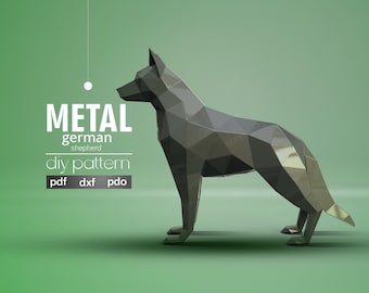 Low Poly German Shepherd Metal Welding DIY 3D Model (PDF Pattern)