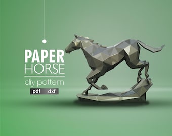Low Poly Horse Papercraft: 3D DIY Cutting Template (PDF + DXF)