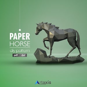 Low Poly Pferd Papier – 3D DIY Schnittvorlage PDF + DXF – Modernes Polygon Tier mit Anleitung