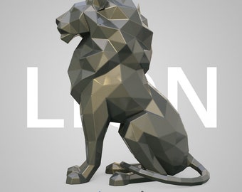 Polygonale, création de lion en papier, modèle numérique, origami, téléchargement pdf DIY, low poly, trophée, sculpture, modèle 3D, dxf, pepakura, art métallique