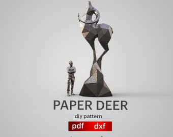 DIY Low Poly Deer Papercraft Template - 3D Origami Sculpture PDF Download for Home Decor