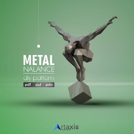 Minimalist Polygonal Balance Sculpture: Low Poly Origami PDF Template for DIY Paper Art Crafting