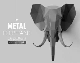 DIY Geometric Elephant Head Wall Art: Low Poly Metal Origami Sculpture Abstract Decor