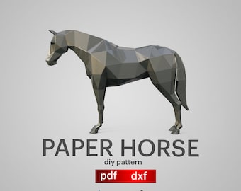 Low Poly Horse Papercraft: 3D DIY Cutting Template (PDF + DXF)