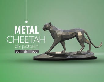 DIY Metal Cheetah Sculpture Template: CNC, Laser Cut, Pepakura (pdf, dxf, pdo)