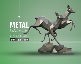 DIY Polygonal Gazelle Sculpture: Digital Template for Low Poly Metal Art (PDF, DXF, Pepakura)