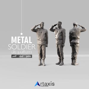 SOLDIER and military salute statue Metal Sculpture DIY Template PDF for Low Poly Art