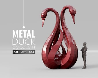 Polygonal DIY Metal Duck Sculpture: Downloadable Origami Art Pattern for Low Poly Papercraft Enthusiasts