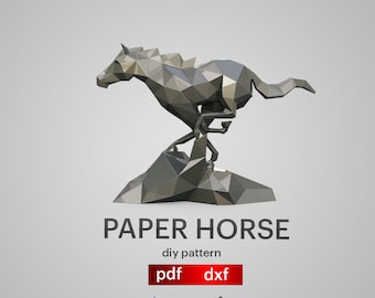 Low Poly Horse Papercraft: 3D DIY Template (PDF + DXF)