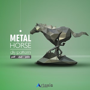 Modèle cheval low poly - Sculpture 3D PDF DXF - DIY animal polygonal en métal ou en papier