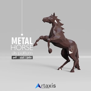 Low Poly Pferd Vorlage - 3D Skulptur PDF DXF - DIY Metal oder Papercraft Polygonal Tier Design