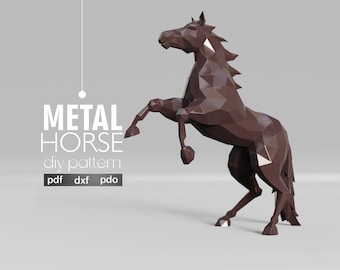 Low Poly Horse Sculpture Template: DIY Metal/Papercraft (PDF DXF)