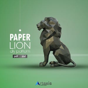 Leão Low Poly - Faça Você Mesmo - Modelos PDF + DXF com Tutorial | Arte de Parede com Leão Geométrico 3D