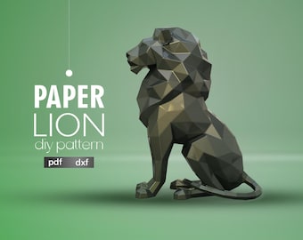 3D Geometric Lion Wall Art DIY Papercraft Kit: PDF & DXF Templates with Tutorial