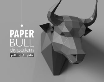 DIY Geometric Bull Head Paper Sculpture, Low Poly Wall Art (Digital Download)