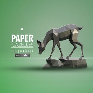polygonale, sculpture en métal Gazelle, modèle numérique, origami, téléchargement pdf DIY, low poly, art du métal, sculpture, modèle 3D, dxf, pepakura, art du métal, AOP