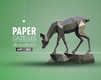 Polygonal Gazelle Metal Sculpture: DIY 3D Model (PDF, DXF)