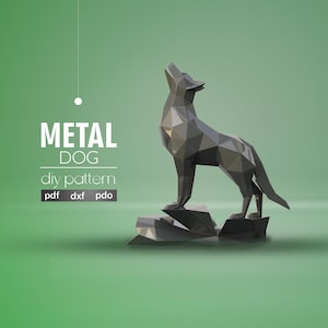 Duitse herder DIY metalen sculptuur: Low Poly 3D-model, SVG, pdf, Pepakura digitaal patroon