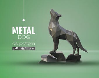 DIY German Shepherd Metal Sculpture: Low Poly 3D Model, SVG, PDF & Pepakura Digital Pattern