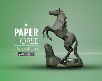 Low Poly Horse Papercraft: 3D DIY Cutting Template - Modern Polygon Animal Sculpture Guide