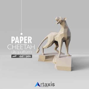 Leone low poly fai da te in carta – Modelli PDF + DXF con tutorial / Arte murale geometrica 3D a forma di leone