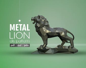 3D Metal Lion Sculpture Template: CNC, Laser Cut, Pepakura (pdf, dxf, pdo)