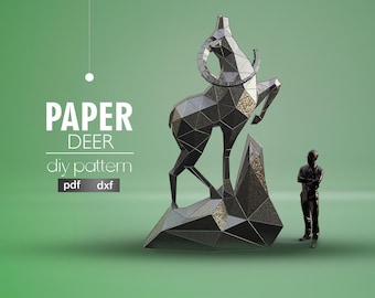 3D Polygonal Deer Sculpture: DIY Papercraft Low Poly Art (PDF, DXF)