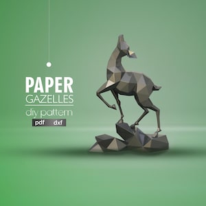polygonale, sculpture en métal Gazelle, modèle numérique, origami, téléchargement pdf DIY, low poly, art du métal, sculpture, modèle 3D, dxf, pepakura, art du métal, AOP