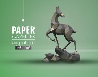 Polygonal Metal Gazelle Sculpture: DIY 3D Model (PDF, DXF)