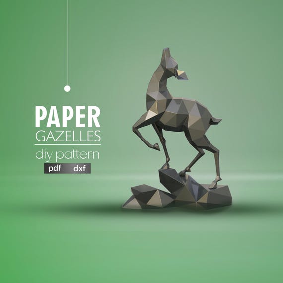 Polygonal Metal Gazelle Sculpture: DIY 3D Model (PDF, DXF)