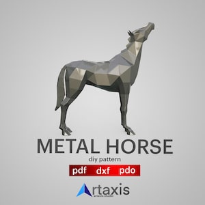 Low Poly Horse Template – 3D Sculpture PDF DXF – DIY Metal or Papercraft Polygonal Animal Design