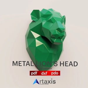 Geometryczna rzeźba głowy, głowa zwierzęcia, metal, papier lowpoly, dekoracja ścienna DIY lowpoly, rzeźba ścienna origami, abstrakcyjna rzeźba głowy. lew