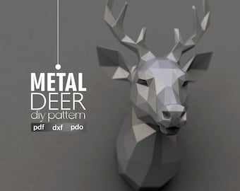 DIY Geometric reindeer Head: Low Poly Metal Sculpture Template Kit