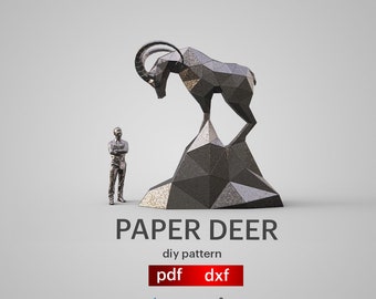 Polygonal Paper Deer Sculpture: DIY Low Poly 3D Model (PDF & DXF)