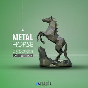 Low Poly Pferd Vorlage - 3D Skulptur PDF DXF - DIY Metal oder Papercraft Polygonal Tier Design