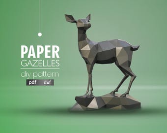 Polygonal Metal Gazelle Sculpture: DIY 3D Model (PDF, DXF)