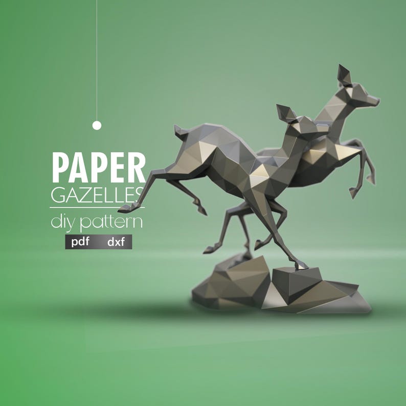 Polygonal Gazelle Metal Sculpture: DIY 3D Model (PDF, DXF) image 1
