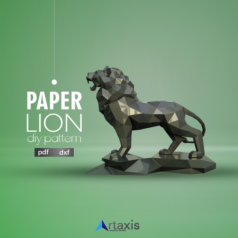 DIY Low Poly Lion Papercraft: 3D Geometric Wall Art Templates ...