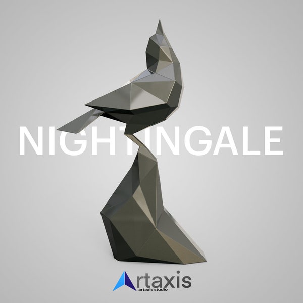 polygonal,nightingale paper craft,digital template,origami,pdf download DIY,low poly,Bird,sculpture,3d model,dxf,pepakura,metal art