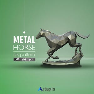 Low Poly Horse Template – 3D Sculpture PDF DXF – DIY Metal or Papercraft Polygonal Animal Design